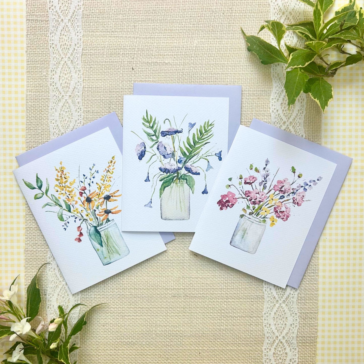 Wild Flowers Watercolor Note Card Set - Assorted Designs